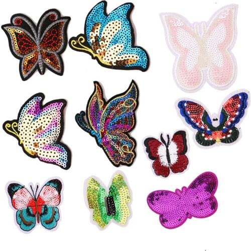 2 Pcs Colorful sequin butterfly icon Embroidered Iron on Patches for Clothing DIY Stripes Clothes Stickers Custom Badges