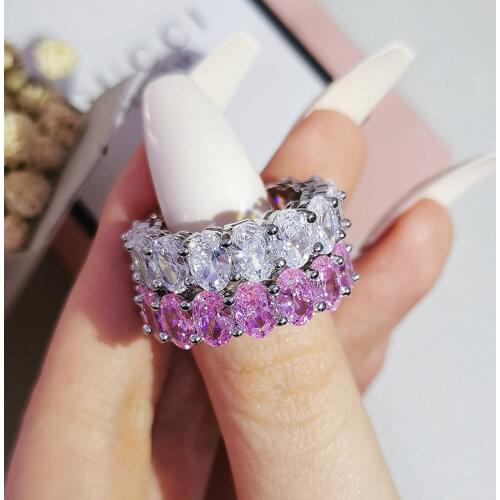 2pcs Per Set Pack Pink Black Green 925 Sterling Silver Wedding Band Eternity Ring for Women Gift Finger Lots Jewelry R5343