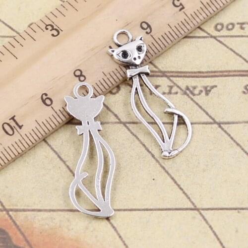 20pcs Charms Hollow Cat 34x11mm Tibetan Silver Color Pendants Antique Jewelry Making DIY Handmade Craft