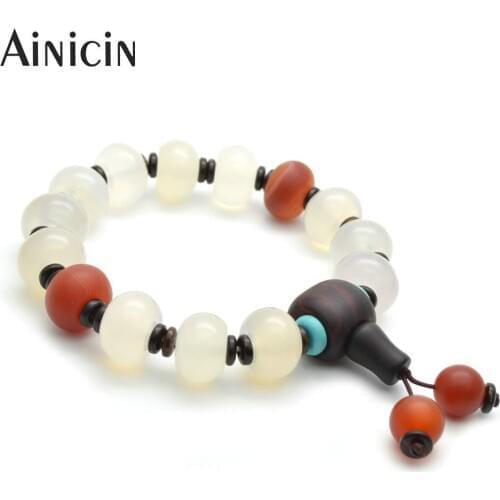 5pcs Natural Semi-precious Stone 8'' Elastic Thread Tibetan Bracelets For Men Jewelry