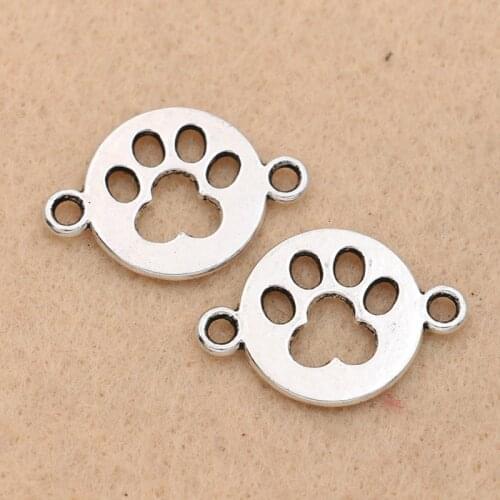 Antique Silver Plated Dog Footprint Connector for Jewelry Making Charm Bracelet Accessories DIY Jewelry Findings 17mm