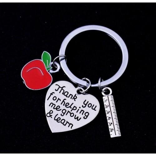 36PC Thanksgiving Teachers Gifts Keychain Thank You For Helping Me Grow And Learn Keyring Red Apple Ruler Heart Pendant Jewelry