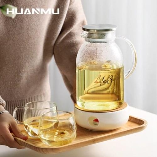 Household Large-Capacity Glass Transparent Cold Water Bottle Jug 2.2L With Heating Base And Tea Wax Set Scented Tea Cup Pot