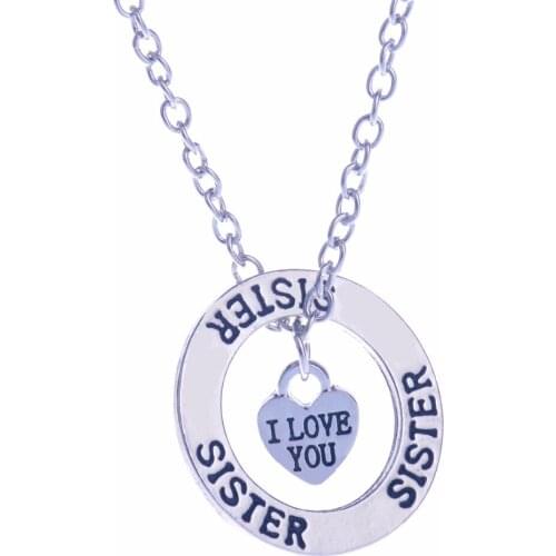 I Love You Sister Pendant Necklace Love Family Chain Jewelry Birthday Gift For Sister Best Friend Women Girl Best Present
