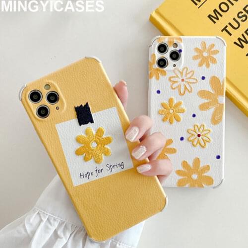 Case for IPhone 12 Pro Max 12 Mini 11 Pro Max Xs Max Xr SE 2020 7 8 Plus Cover Embroidery Fresh Floral Daisy Flower Case Fundas
