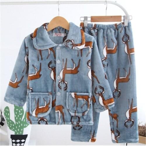 Kids Flannel Pajamas Sets Warm Coral Fleece High Quality Girls Cartoon Sleepwear Winter Long Sleeve Home Clothing