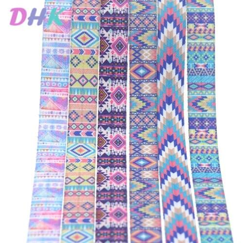 DHK 5/8'' 10yards aztec tribal printed Fold Elastic FOE stretch ribbon hairbow headwear headband DIY OEM B1841