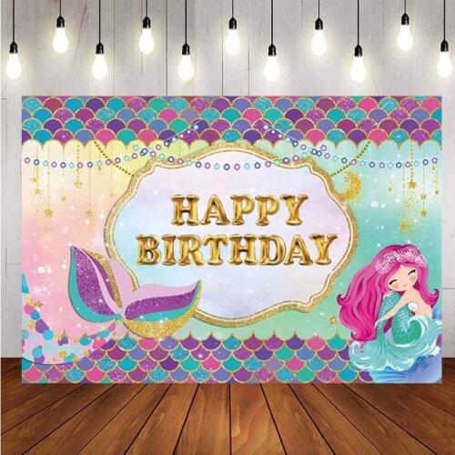 Little Mermaid Backdrop Glitter Fishtail Girls Birthday Party Baby Shower Custom Photography Background For Photo Studio