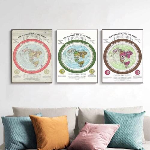 HD 1892 Flat Earth Movie World Map Canvas Paintings Posters Print Wall Art Pictures for Living Room Modern Home Collection Decor