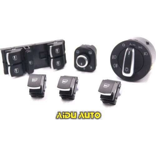EU Brushed Auto Headlight Chrome Switch+Side Mirror Master Window Switch FOR VW Tiguan Passat B6 CC Golf 5 6 Jetta MK5 MK6