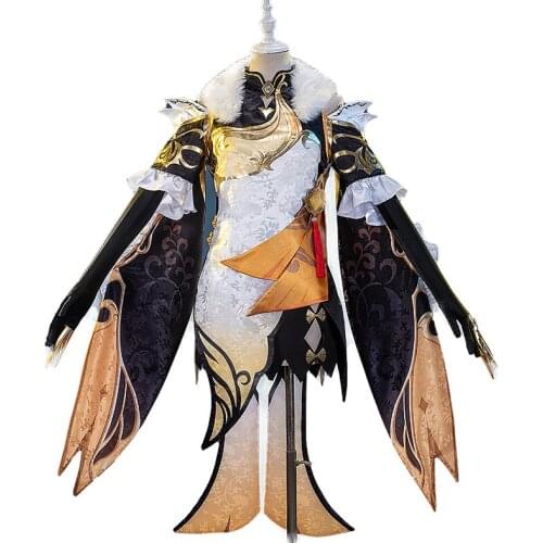 Game Genshin Impact Ningguang Cheongsam Qipao Dress Cosplay Costume Ning Guang Women Fancy Outfit Full Set for Halloween