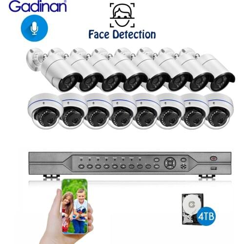Gadinan 5MP 1944P Security POE IP Camera Face Detection H.265 16CH POE CCTV Set NVR Kit Outdoor Waterproof Surveillance System