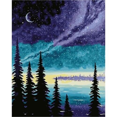 Paint By Numbers For Adults Beginner & Kids,DIY Oil Painting Kit On Canvas,Arts Craft For Home Wall Decor- Night Lake