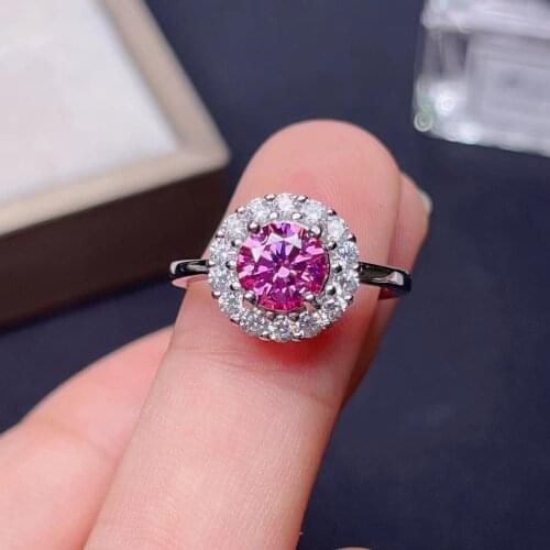 Pink moissanite gemstone ring for women glorious light birthday engagement ring gift shiny gem real 925 silver