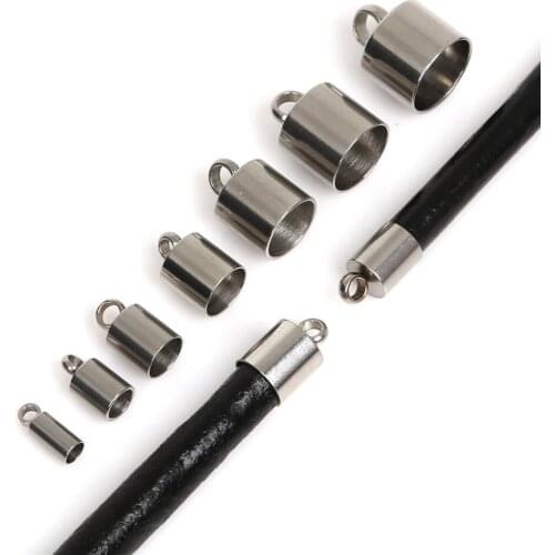 10pcs Multi Size Choices Hole Size 2/3/5/6/7/8/9mm Stainless steel Metal Cord End Caps For Jewelry Making Findings Connectors