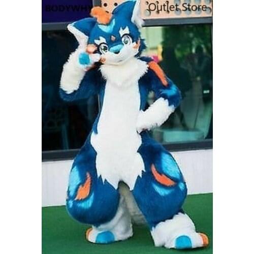 Gray Long Fur Husky Fox Dog Mascot Costume Cosplay Cartoon Suits Furry Outfit Christmas Halloween Party Ad Opening Carnival