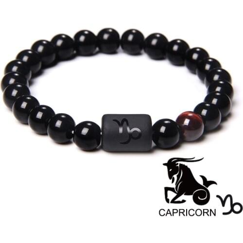 Capricorn Constellations Charm Bracelets Black Onyx Strand Beads Ethinc Meditation Bracelet Symbol Friendship Couple Jewelry