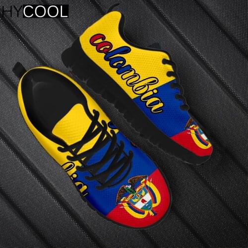 HYCOOL New Arrival Men Women Sport Shoes Colombia Flag Design Platform Lace Up Breathable Outdoor Gym Fitness Running Sneakers