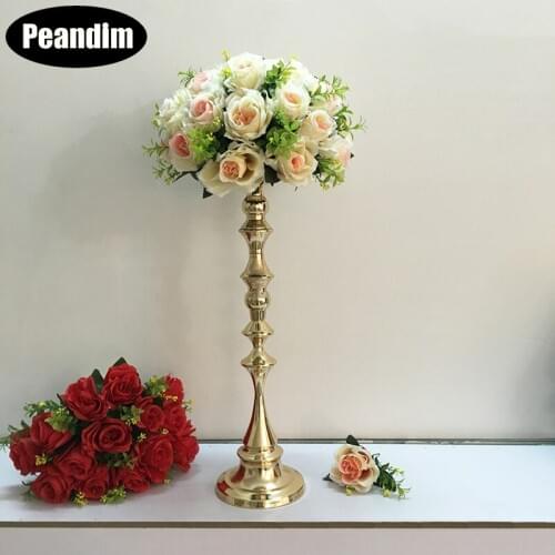 PEANDIM Flower Vase 53 cm Tall Gold Candle Holder Candle Stand Wedding Table Centerpieces Road Lead For Party Home Decor 10pcs