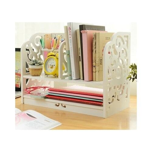 Fashion White Wooden Desk Organizer Book Holder Stand For Books Stationery Holder Decorative Bookends For Books Organizer