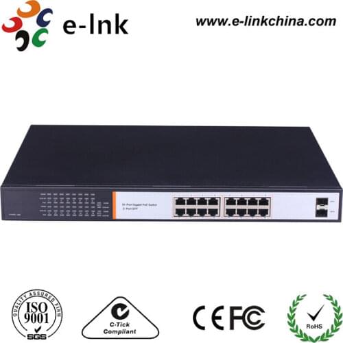 Unmanaged 10/100/1000Mbps 16 port PoE Switch with gigabit uplink port