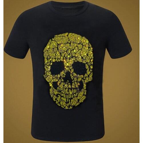 2021 New Solid color T Shirt Mens fashion cotton Skull T-shirts Summer Short sleeve Tee Boy Diamonds Tshirt Tops Plus size