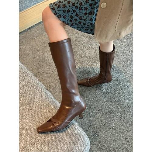 EshtonShero New Leather Women Over The Knee Boots Zipper Sexy High Heels Autumn Woman Shoes Winter Women Boots Size 3-9