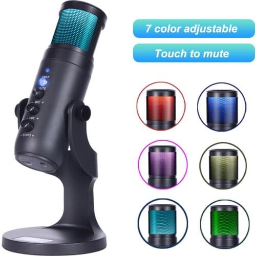 New Condenser Microphone for iPhone Android laptop Computers Professional USB Mic with Earphone jack for Gaming Streaming Video