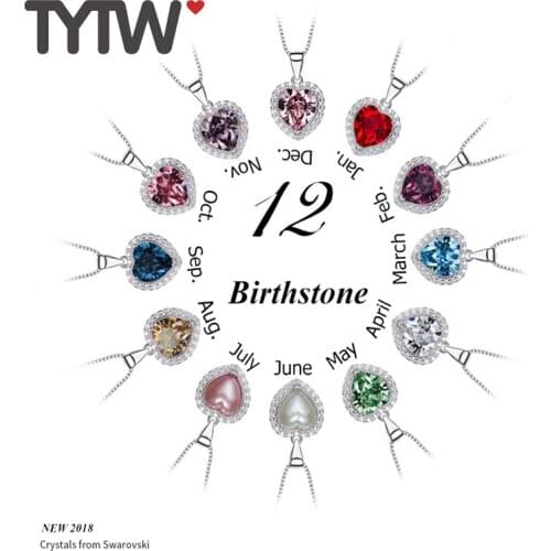 TYTW Original Crystals From Austrian Women Pendant Heart Necklace number birth stone jewelry girl necklaces classical gift
