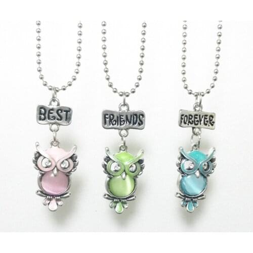 Colorful Crystal Stone Owl bff Necklace Metal Animal Pendant Children Best Friends Girls Twins Friendship Jewelry Birthday Gift
