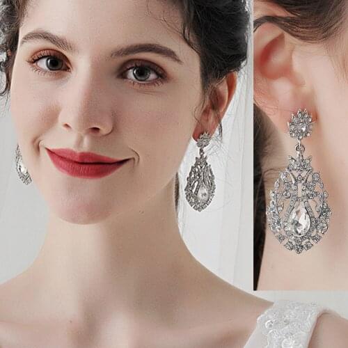 A pair Hollow Long Earrings Elegant Retro Rhinestone Costume Jewelry Set for Daily Wedding Prom Anniversary SAL99