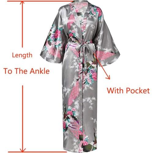 Sexy Women Long Robe With Pocket Wedding Bride Bridesmaid Dressing Gown Rayon Kimono Bathrobe Large Size S-XXXL Night Dress