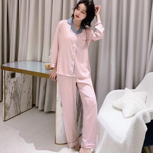 Pajamas Womens Long-sleeved Thin Section Solid Color Home Clothing Two-piece Suit Autumn and Winter Plus Size Sleepwear