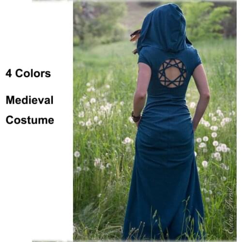 New Medieval Back Hollow Dress Hoddies Witch Costumes For Women Elves Cosplay Party Victorian Carnival Halloween Fancy Dress