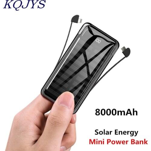 Portable Solar Power Bank Digital Display Battery Charging Pack Solar Powerbank 8000mAh Mini Power Bank USB Type-C Phone Cable