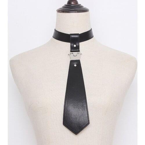 CKMORLS Pu Leather Harness Belt Punk Gothic Black Metal Split Joint Cool Tie Personality New Fashion Tide Neck Stand-up Collar