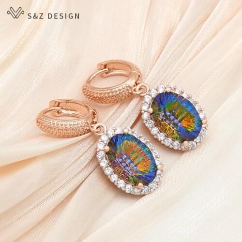 S&Z DESIGN New Fashion Oval Egg Shape Colorful Crystal Dangle Earrings Cubic Zirconia Eardrop For Women Wedding Party Jewelry