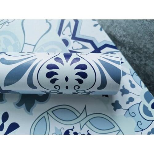 Self Adhesive For Kitchen Bathroom Removable Counter Paper Blue Pattern Waterproof Contact Paper Peel And Stick Wallpaper Decor