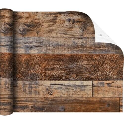 BoCun Brown Wood Peel And Stick Self Adhesive Wallpaper Wood Plank Wall Stickers For Countertop Cabinet Shelf Drawer Wall Door