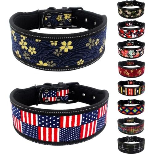 Reflective Nylon Dog Collar Fashion Printed Adjustable Pet Collars For Medium Large Dogs Pitbull S M L