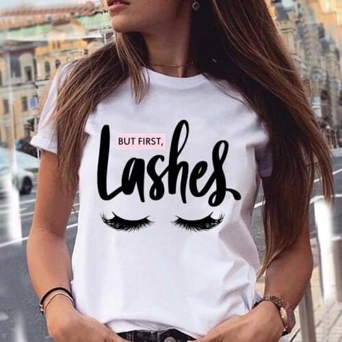Women Clothing New Trend Graphic Make Up Eyelash Style Cartoon Summer Female Clothes Fashion Print Tops Tees Tshirt T-Shirt