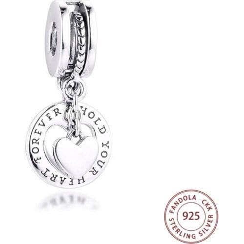 CKK Fits Pandora Bracelet 925 Sterling Silver Hold Your Heart Split Dangle Charms Beads Women DIY Jewelry Making bijoux