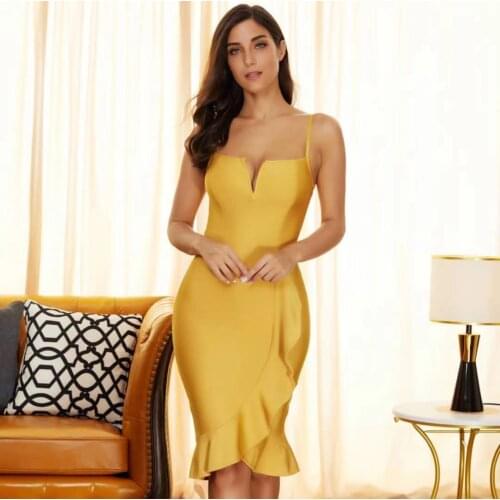 Mermaid Spaghetti Strap Evening Dress Middle Length Ruffle Square Collar Zipper Backless Sleeveless Formal Dress Women Elegant