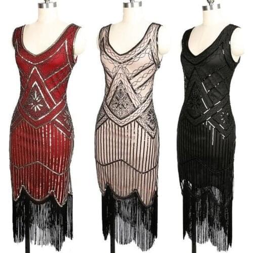 Hot Sell Big Size Womens Vintage 1920s Style Peacock Sequin Roaring 20s Gatsby Flapper Dress Sexy V Neck Cheap On Sale