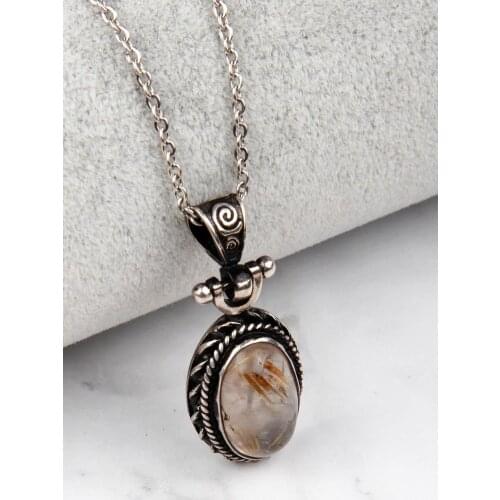 Golden Rutile Quartz 925 Sterling Silver Necklace