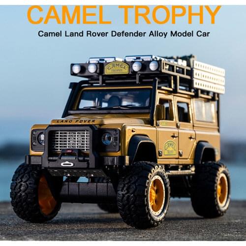 1:28 Camel Trophy Defender Alloy Diecast Toys Car Models Metal Toy Vehicles With Pull Back Light Collections Gifts For Children