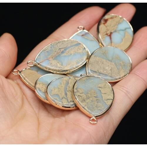 1Pcs Fine Natural Gemstone Pendants Flat Water Drop Crystal Charms for Jewelry Making Women Necklace Earrings Gifts