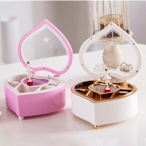 1Pc Hand Cranked Girls Dancing Music Box Multi-purpose Heart Shaped Rotating Music Boxes Jewelry Box Storage Case Ornaments