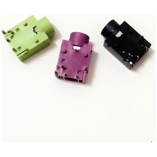 100pcs/JACK 3.5 Earphone socket Dual track Audio socket Normally closed PJ-343 PJ343 Green/Pink/Black