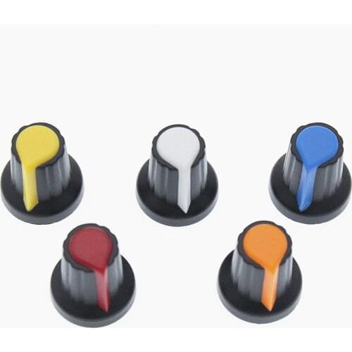 25PCS/lot WH148 potentiometer knob cap(copper core) 15X17mm 6mm Shaft Hole AG2 Yellow Orange Blue White Red 5value*5PCS=25PCS